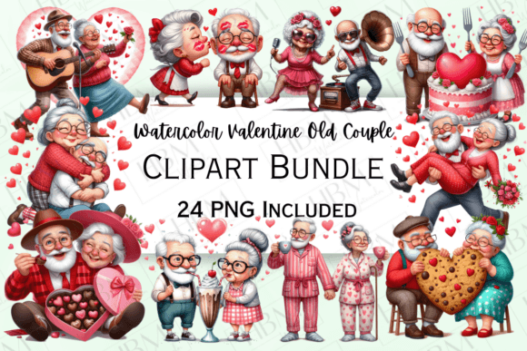 Download Funny Watercolor Valentine Old Couple - Premium Resources