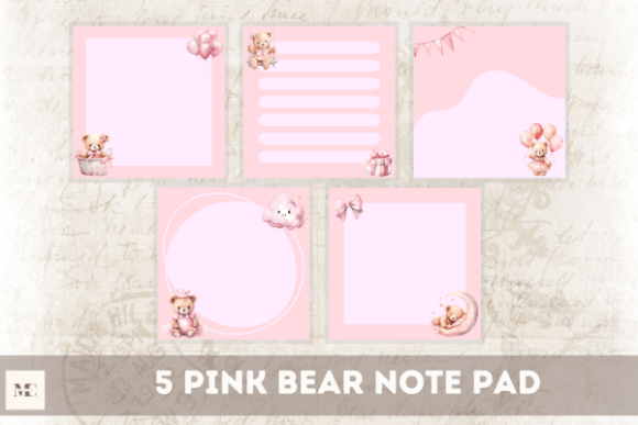 Download 5 Pink Bear Note Pad Stationery - Premium Resources