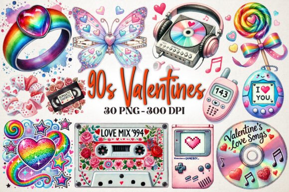 Download 90s Valentine's Day Sublimation Clipart - 90s valentine Collection