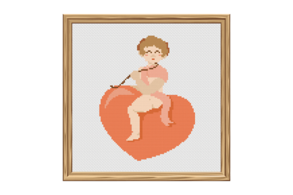 Download Vintage Cupid Angel Sitting on Top of Heart Cross Stitch Pattern - Cupid angel Collection