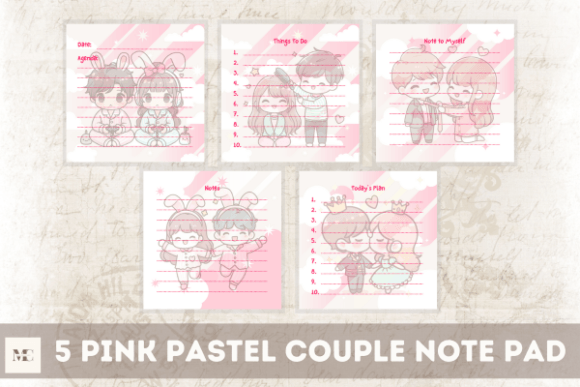 Download 5 Pink Pastel Couple Note Pad Stationery - Premium Resources