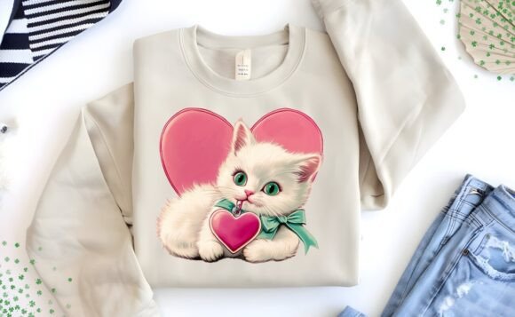 Download Cute Vintage Retro Valentine Cat PNG - Premium Bundle