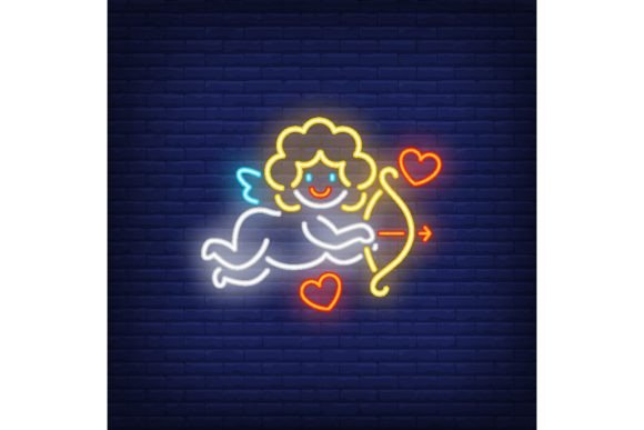 Download Funny Cupid Angel Neon Sign. Glowing Ang - Cupid angel Collection