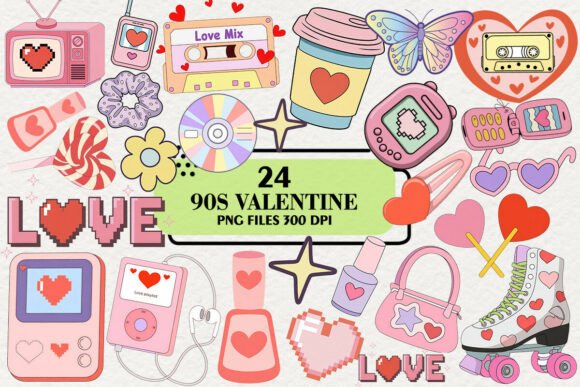 Download Kawaii 90s Valentine Clipart Bundle - 90s valentine Collection