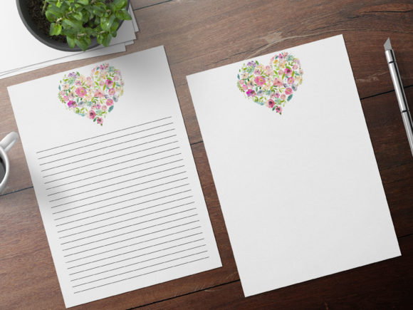 Download Watercolor Hearts Romantic Stationery - Premium Bundle