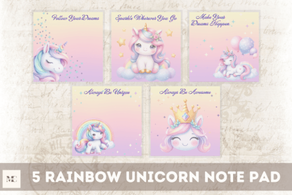 Download 5 Rainbow Unicorn Note Pad Stationery - Premium Resources
